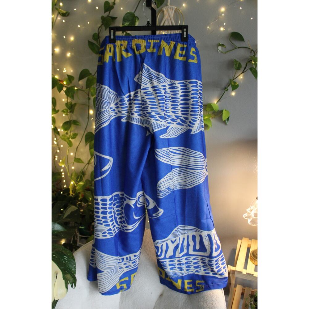 Blue Sardines Print Wide Leg Palazzo Pants  | XL Fit - Picture 6 of 7